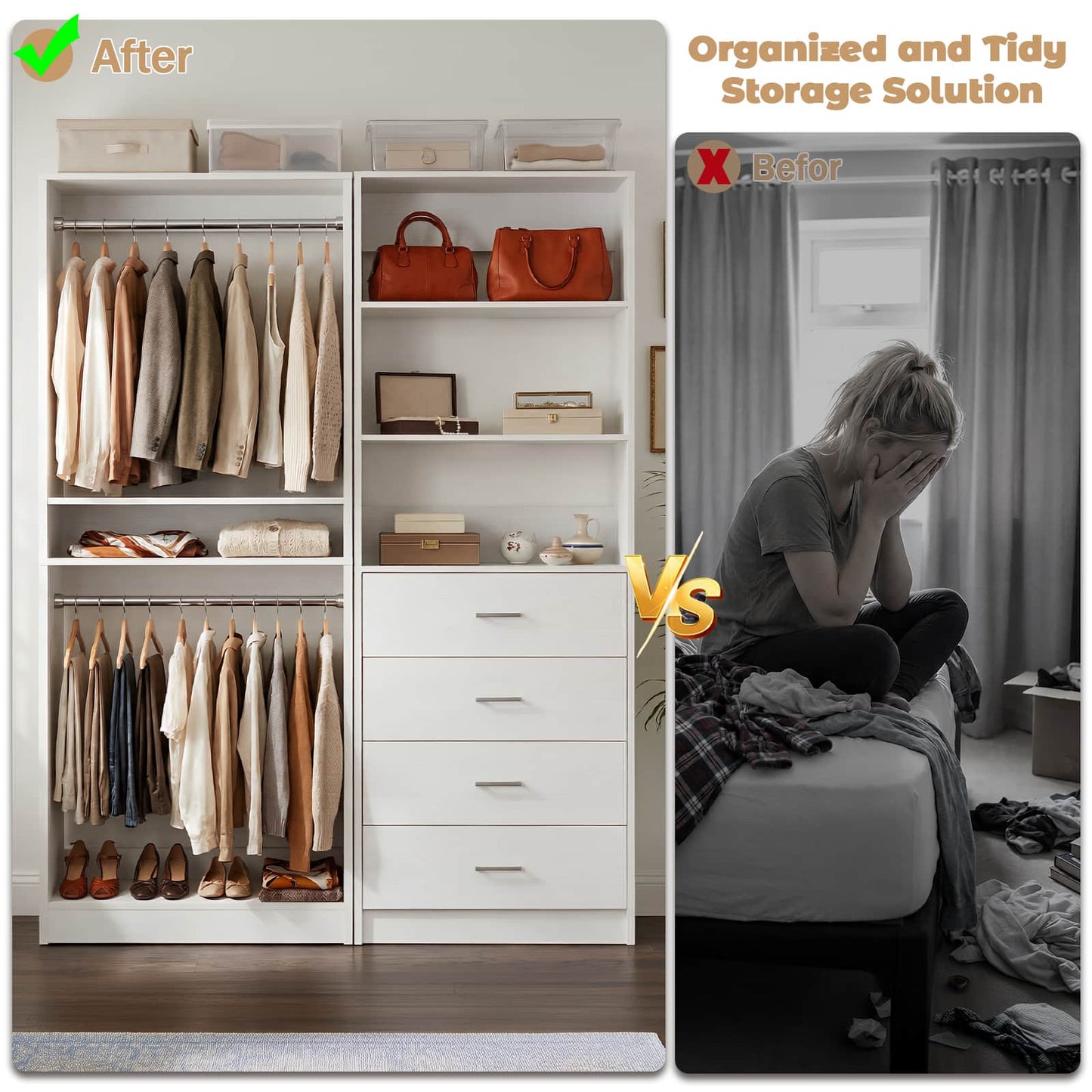 46.3''W 2-Piece Closet System with Drawers