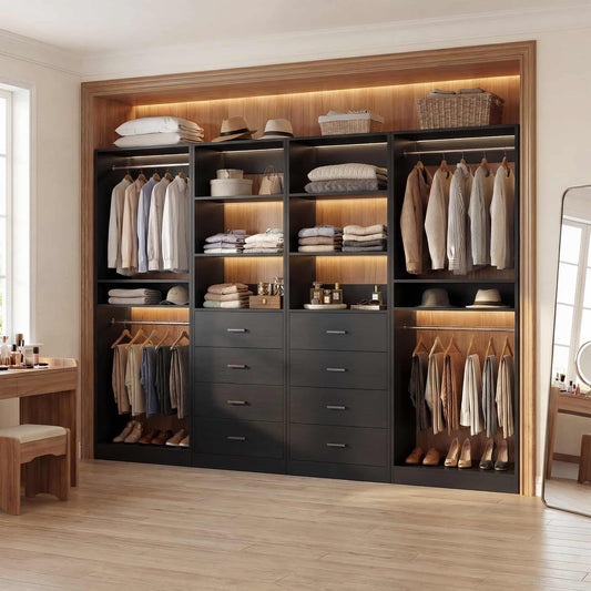 92.6" Closet System with 8 Drawers and 4 Hanging Rods, 4-Piece Set