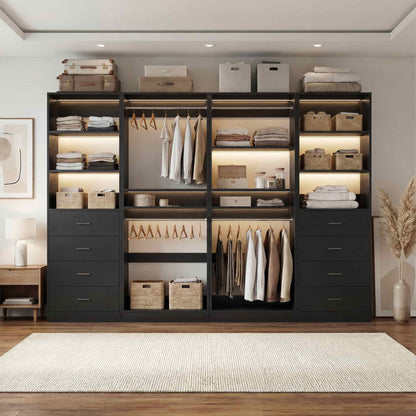 92.6" Closet System with 8 Drawers and 4 Hanging Rods, 4-Piece Set