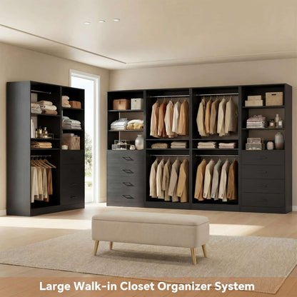92.6" Closet System with 8 Drawers and 4 Hanging Rods, 4-Piece Set