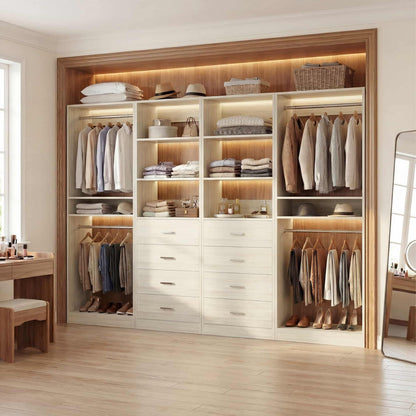 92.6" Closet System with 8 Drawers and 4 Hanging Rods, 4-Piece Set