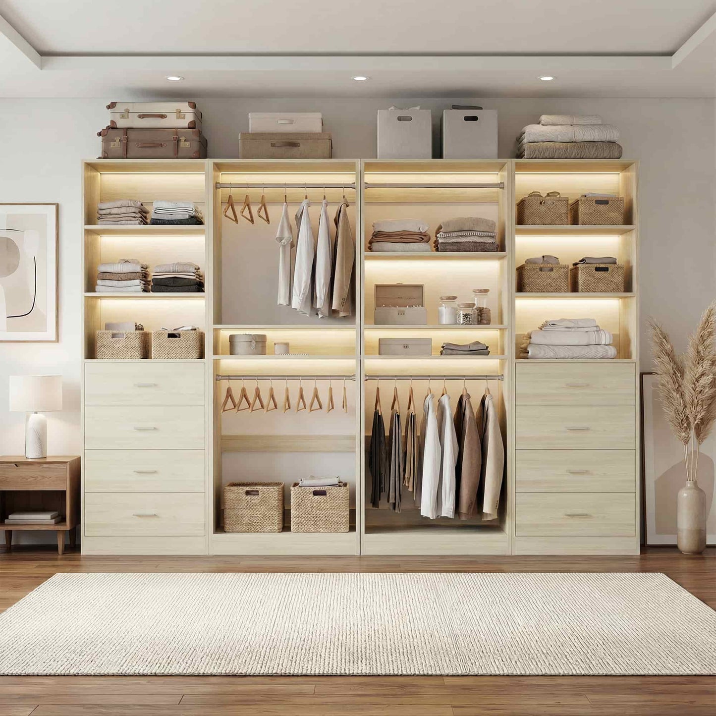 92.6" Closet System with 8 Drawers and 4 Hanging Rods, 4-Piece Set