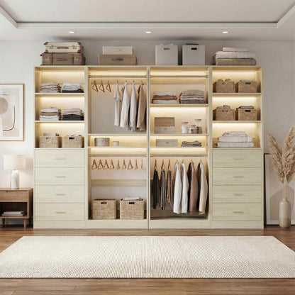 92.6" Closet System with 8 Drawers and 4 Hanging Rods, 4-Piece Set