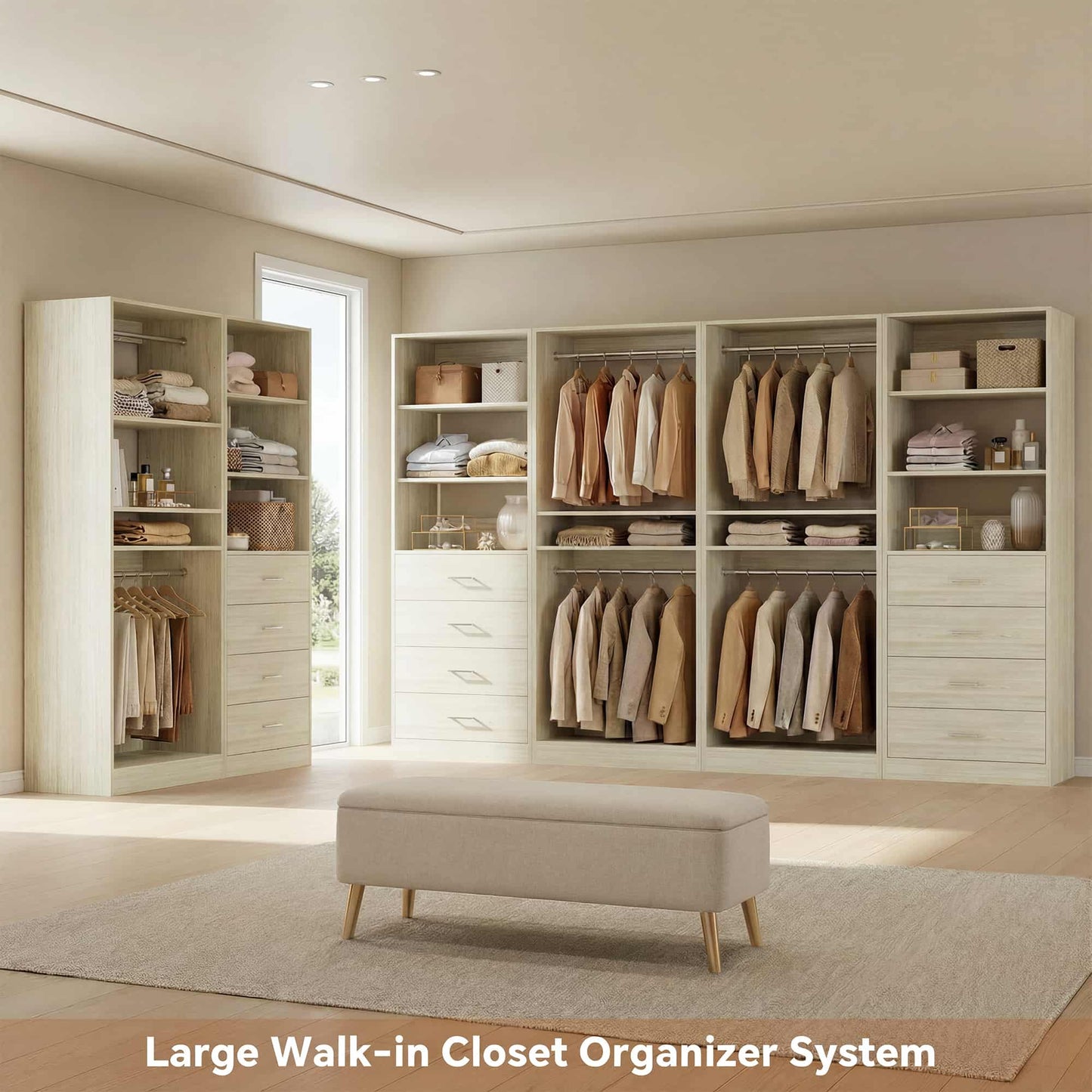 92.6" Closet System with 8 Drawers and 4 Hanging Rods, 4-Piece Set