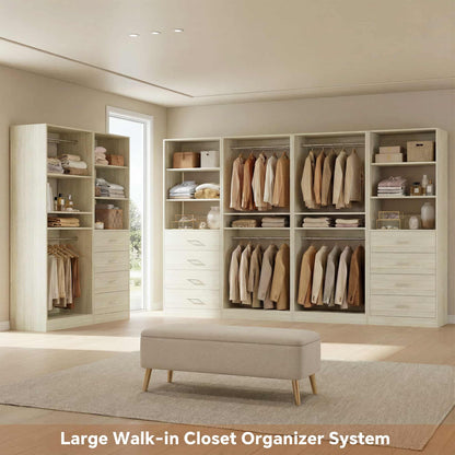 92.6" Closet System with 8 Drawers and 4 Hanging Rods, 4-Piece Set