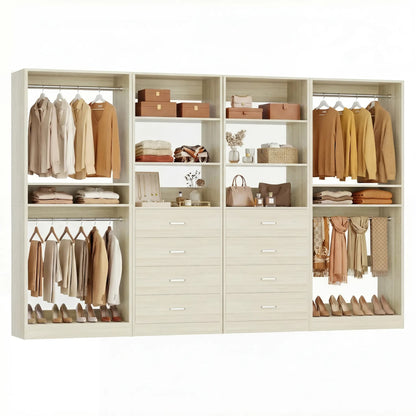 92.6" Closet System with 8 Drawers and 4 Hanging Rods, 4-Piece Set