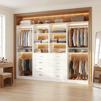 92.6" Closet System with 8 Drawers and 4 Hanging Rods, 4-Piece Set