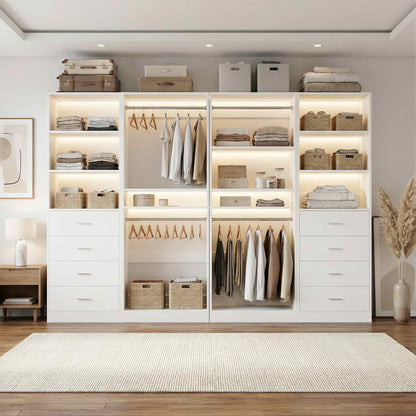 92.6" Closet System with 8 Drawers and 4 Hanging Rods, 4-Piece Set