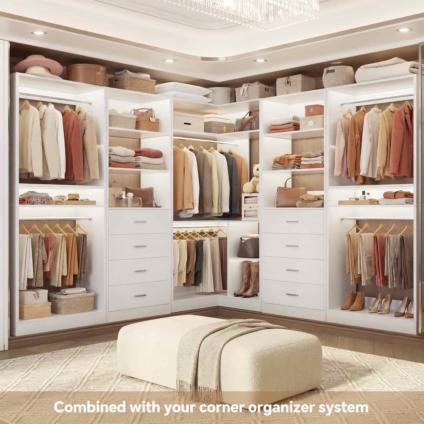92.6" Closet System with 8 Drawers and 4 Hanging Rods, 4-Piece Set