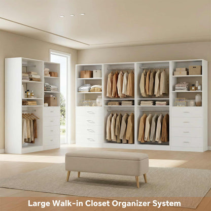 92.6" Closet System with 8 Drawers and 4 Hanging Rods, 4-Piece Set