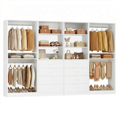 92.6" Closet System with 8 Drawers and 4 Hanging Rods, 4-Piece Set