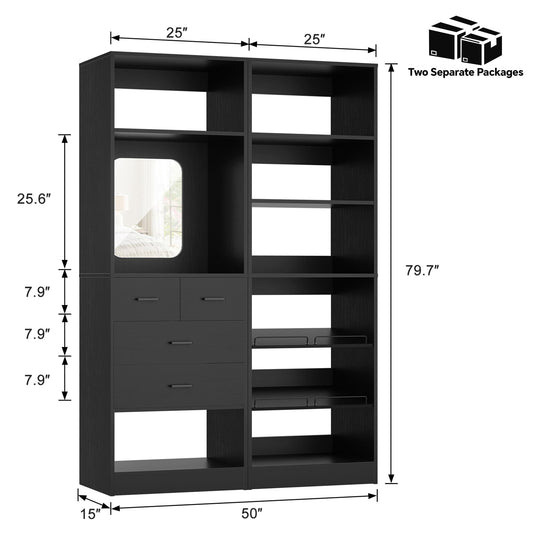 50'' Closet System with 4 Drawers & Adjustable Shelves