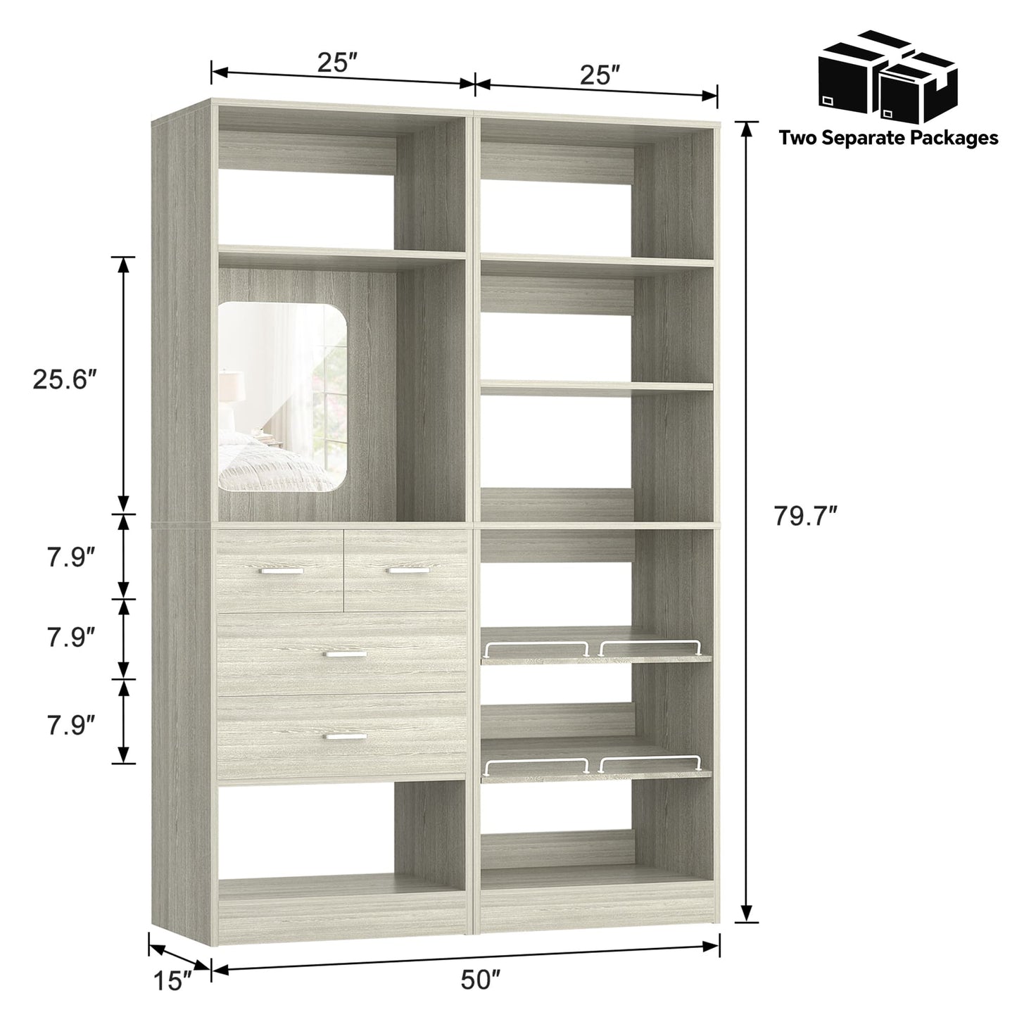50'' Closet System with 4 Drawers & Adjustable Shelves