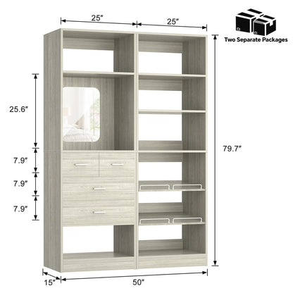 50'' Closet System with 4 Drawers & Adjustable Shelves