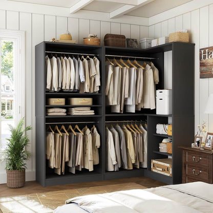 Corner Closet Organizer 2-Piece Set, 72''L x 36''W L Shaped Closet System with 4 Hanging Rods and Storage Shelves