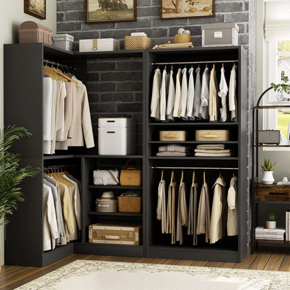 Corner Closet Organizer 2-Piece Set, 72''L x 36''W L Shaped Closet System with 4 Hanging Rods and Storage Shelves