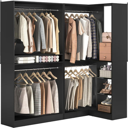 Corner Closet Organizer 2-Piece Set, 72''L x 36''W L Shaped Closet System with 4 Hanging Rods and Storage Shelves