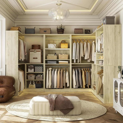 Corner Closet Organizer 2-Piece Set, 72''L x 36''W L Shaped Closet System with 4 Hanging Rods and Storage Shelves