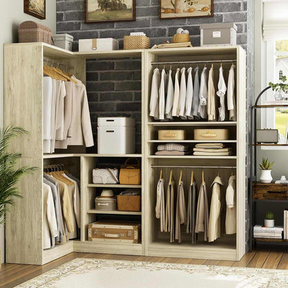 Corner Closet Organizer 2-Piece Set, 72''L x 36''W L Shaped Closet System with 4 Hanging Rods and Storage Shelves