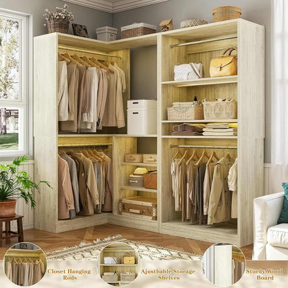 Corner Closet Organizer 2-Piece Set, 72''L x 36''W L Shaped Closet System with 4 Hanging Rods and Storage Shelves