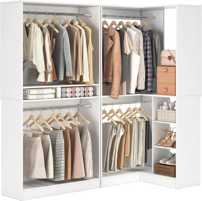 Corner Closet Organizer 2-Piece Set, 72''L x 36''W L Shaped Closet System with 4 Hanging Rods and Storage Shelves