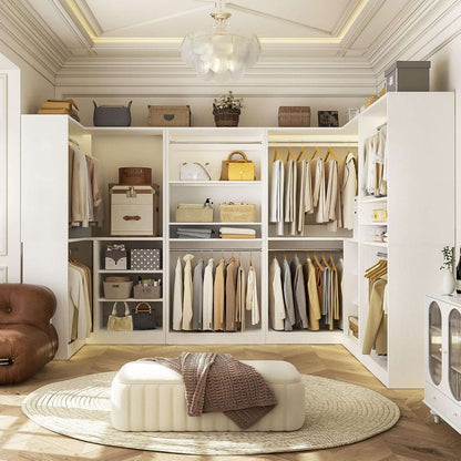 Corner Closet Organizer 2-Piece Set, 72''L x 36''W L Shaped Closet System with 4 Hanging Rods and Storage Shelves