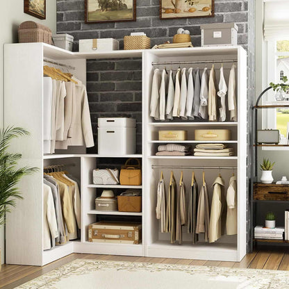 Corner Closet Organizer 2-Piece Set, 72''L x 36''W L Shaped Closet System with 4 Hanging Rods and Storage Shelves
