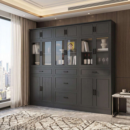 Farmhouse Storage Cabinet Bundle - 2-Pack 80" Tall Pantry Set + Single Tall Pantry Cabinet with Drawers, Space-Saving Design for Kitchen, Living Room & Bathroom