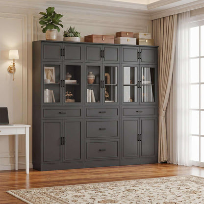 Farmhouse Storage Cabinet Bundle - 2-Pack 80" Tall Pantry Set + Single Tall Pantry Cabinet with Drawers, Space-Saving Design for Kitchen, Living Room & Bathroom