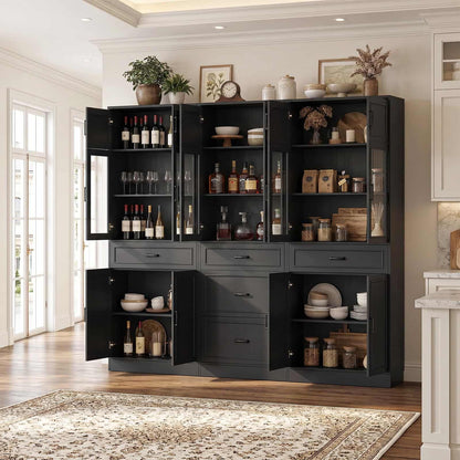 Farmhouse Storage Cabinet Bundle - 2-Pack 80" Tall Pantry Set + Single Tall Pantry Cabinet with Drawers, Space-Saving Design for Kitchen, Living Room & Bathroom