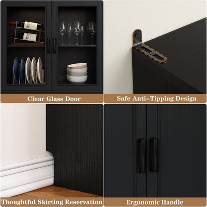 Farmhouse Storage Cabinet Bundle - 2-Pack 80" Tall Pantry Set + Single Tall Pantry Cabinet with Drawers, Space-Saving Design for Kitchen, Living Room & Bathroom