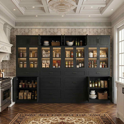 80" Tall Modular Bookshelf and Storage Cabinet Set with Glass Doors and Drawers