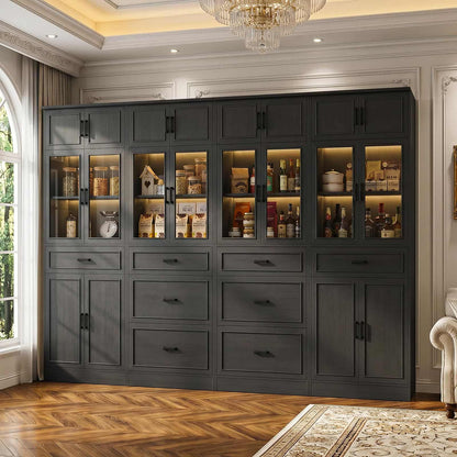 80" Tall Modular Bookshelf and Storage Cabinet Set with Glass Doors and Drawers