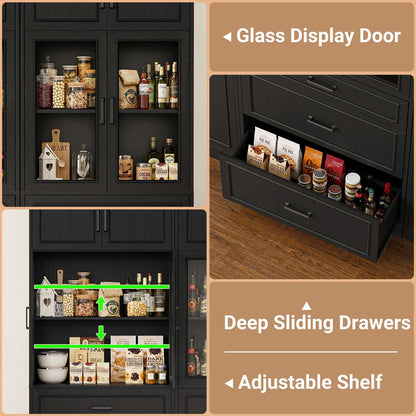 80" Tall Modular Bookshelf and Storage Cabinet Set with Glass Doors and Drawers