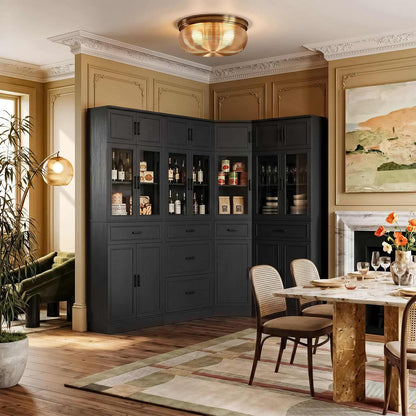 80" Tall Corner Bookcase & Storage Cabinet with Glass Doors - 4-Piece Storage Set for Home office, Dining & Living Room
