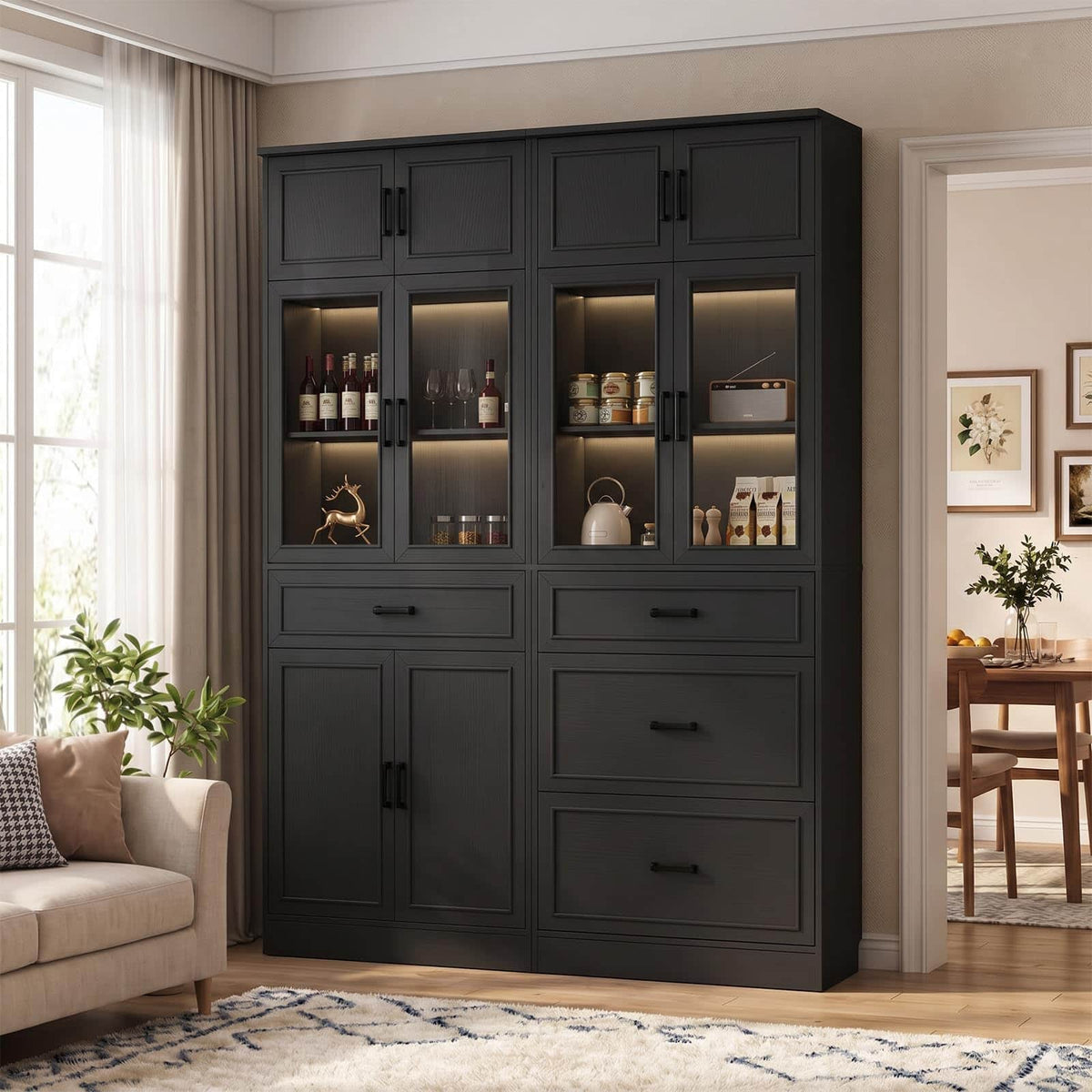 80" Tall Kitchen Pantry Cabinet Sets with Glass Doors, Adjustable Shelves & Drawers - Freestanding Storage Cupboard for Kitchen, Dining Room, Living Room, Bathroom