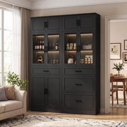 80" Tall Kitchen Pantry Cabinet Sets with Glass Doors, Adjustable Shelves & Drawers - Freestanding Storage Cupboard for Kitchen, Dining Room, Living Room, Bathroom