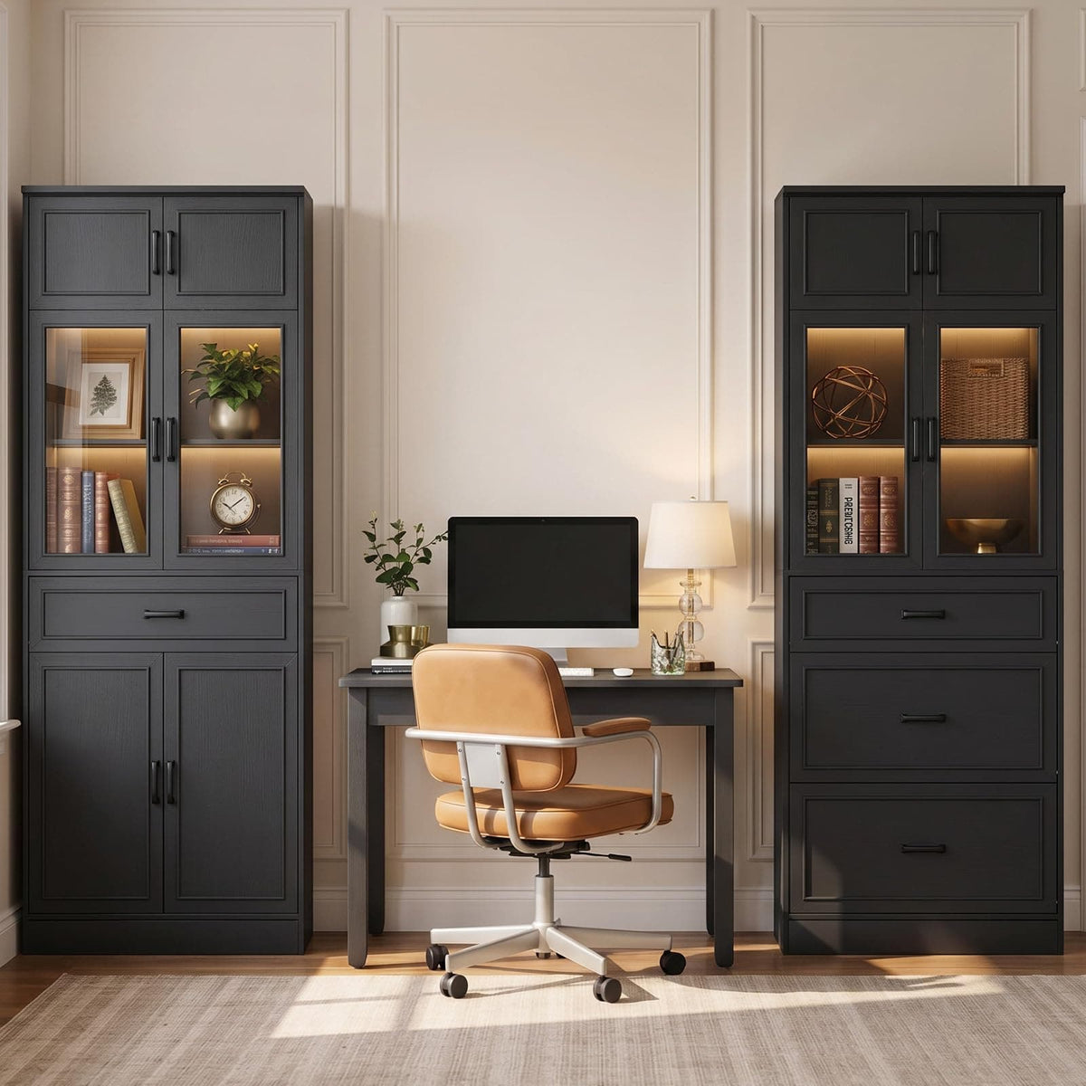 80" Tall Kitchen Pantry Cabinet Sets with Glass Doors, Adjustable Shelves & Drawers - Freestanding Storage Cupboard for Kitchen, Dining Room, Living Room, Bathroom