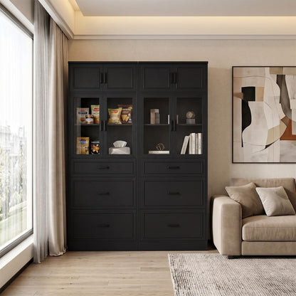 80" Tall Kitchen Pantry Cabinet with Glass Doors, 3 Drawers & Adjustable Shelves - Versatile Storage Cupboard for Kitchen, Dining, Living Room, Bathroom