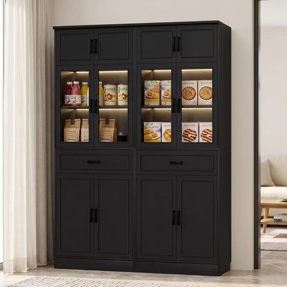 2-Pack 80"Tall Kitchen Pantry Cabinets - Freestanding Storage with Glass Doors, Adjustable Shelves & Drawer Organizer for Kitchen, Living Room, Bathroom