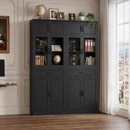 80" Tall Kitchen Pantry Storage Cabinet with Glass Doors, Adjustable Shelves & Drawer Organizer - Versatile Cupboard for Kitchen, Dining Room, Living Room, Bathroom