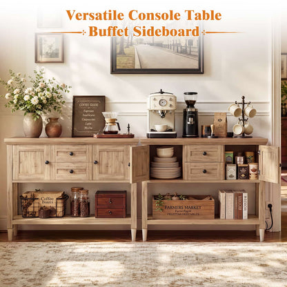 41.7'' Farmhouse Console Table with Charging Station, 2 Drawers and Cabinets