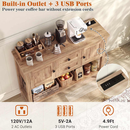 41.7'' Farmhouse Console Table with Charging Station, 2 Drawers and Cabinets