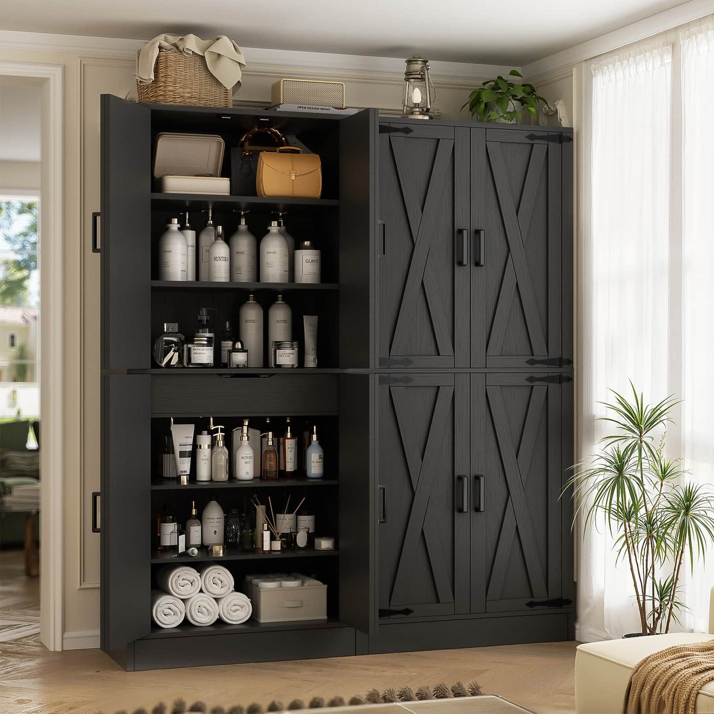 71'' Tall Farmhouse Kitchen Pantry Cabinet with Drawer and Adjustable Shelves, 2 Packs