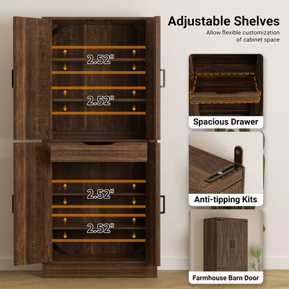71'' Tall Farmhouse Kitchen Pantry Cabinet with Drawer and Adjustable Shelves, 2 Packs