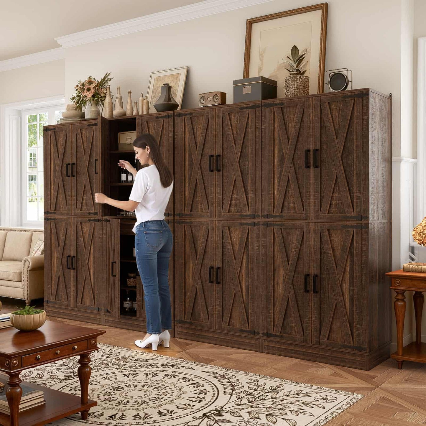 71'' Tall Farmhouse Kitchen Pantry Cabinet with Drawer and Adjustable Shelves, 2 Packs