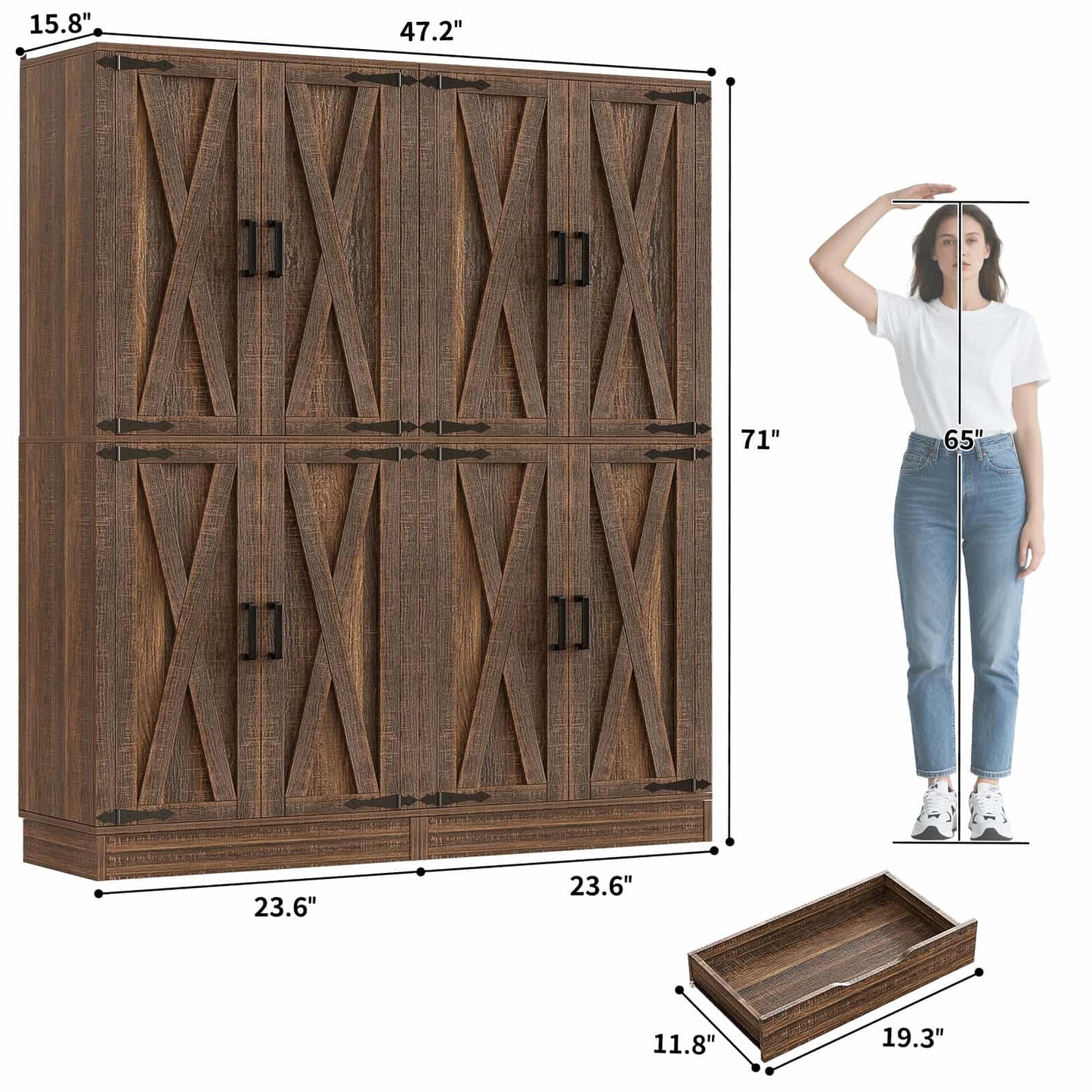 71'' Tall Farmhouse Kitchen Pantry Cabinet with Drawer and Adjustable Shelves, 2 Packs