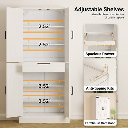 71'' Tall Farmhouse Kitchen Pantry Cabinet with Drawer and Adjustable Shelves, 2 Packs