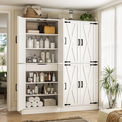 71'' Tall Farmhouse Kitchen Pantry Cabinet with Drawer and Adjustable Shelves, 2 Packs