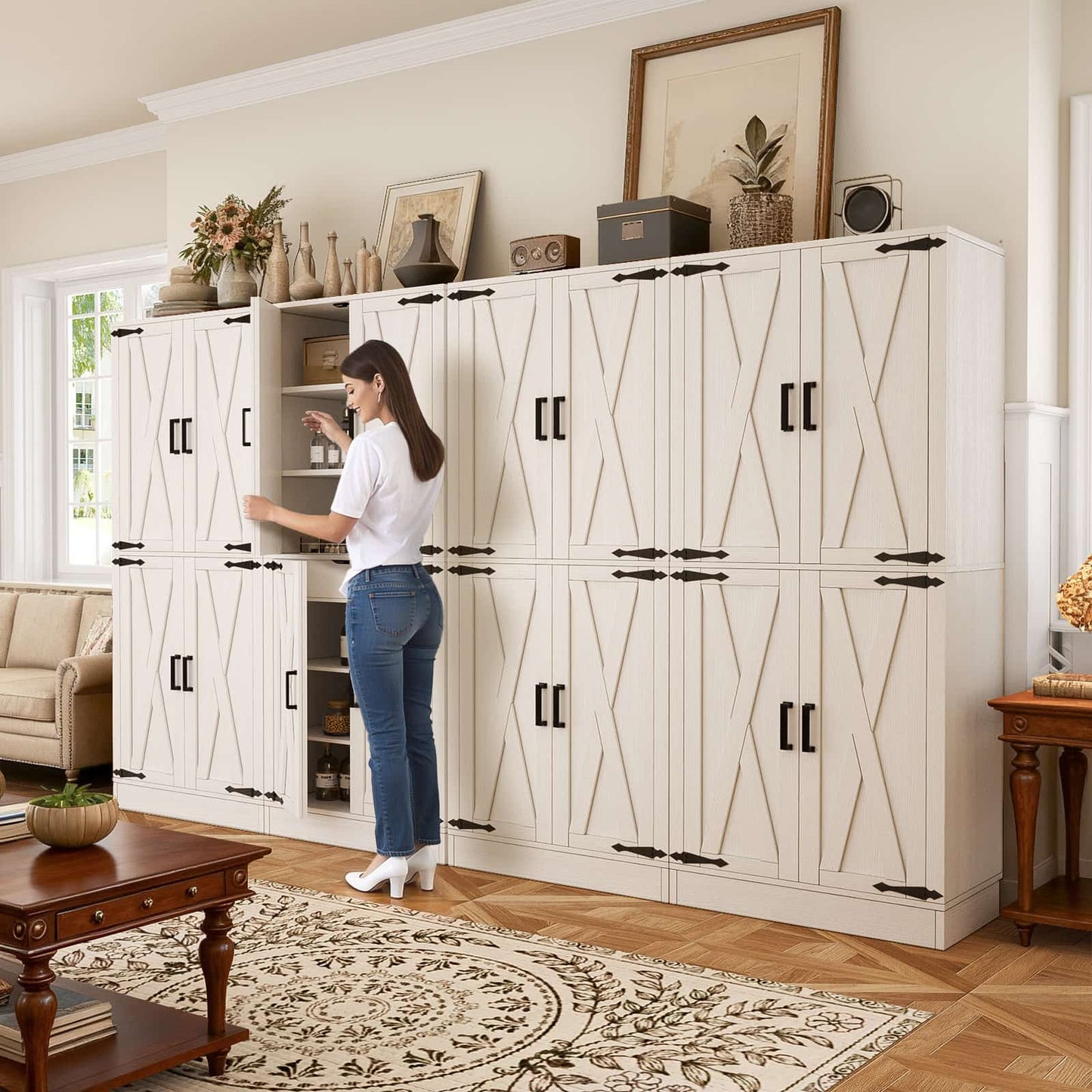 71'' Tall Farmhouse Kitchen Pantry Cabinet with Drawer and Adjustable Shelves, 2 Packs